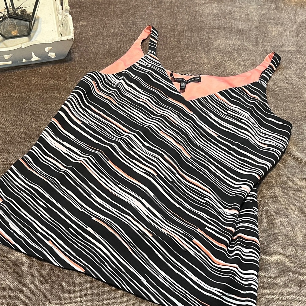 White House Black Market Reversible Striped Black and Coral Pink Women's Top